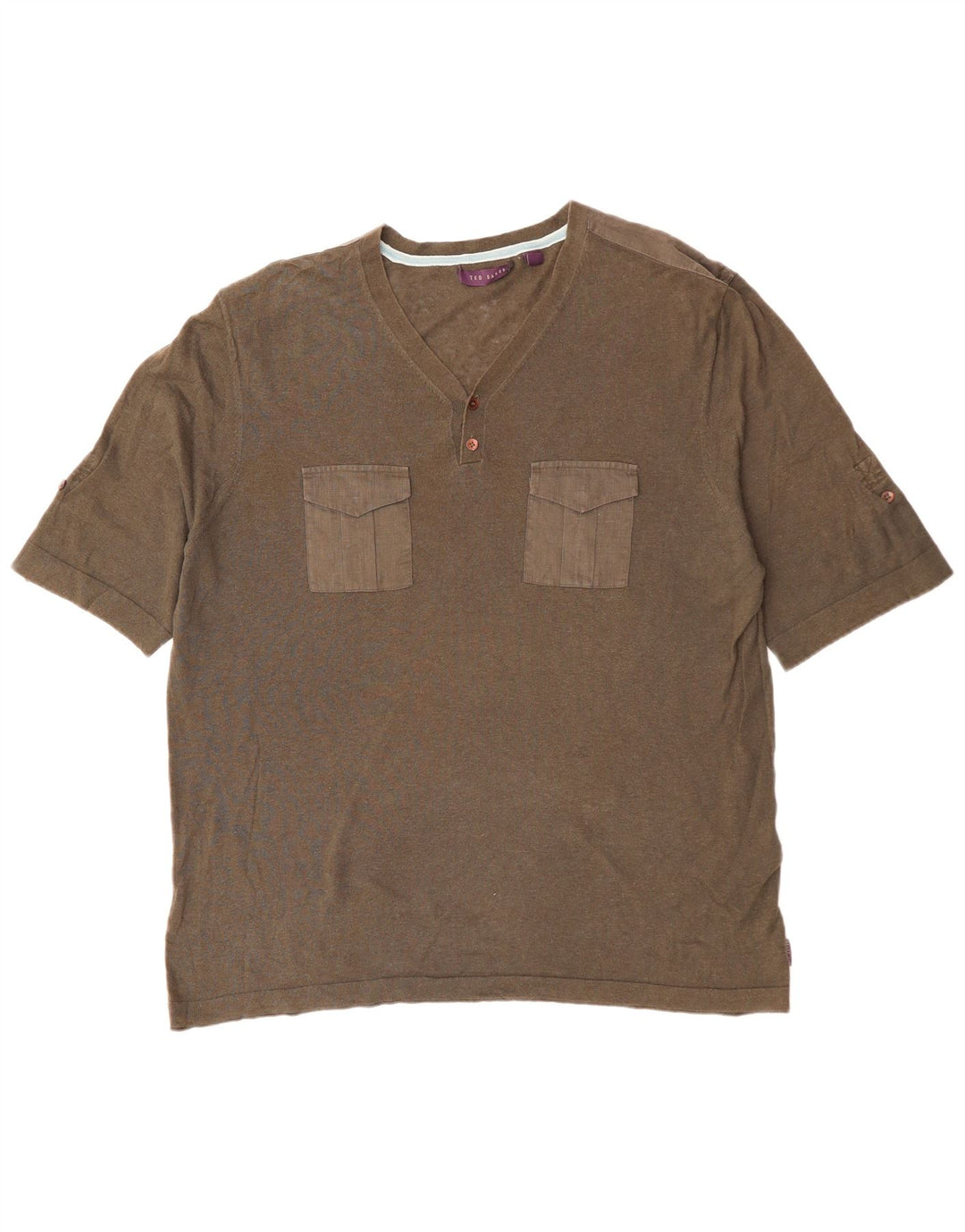 TED BAKER Herre T-Shirt Top Størrelse 6 2XL Khaki Bomuld