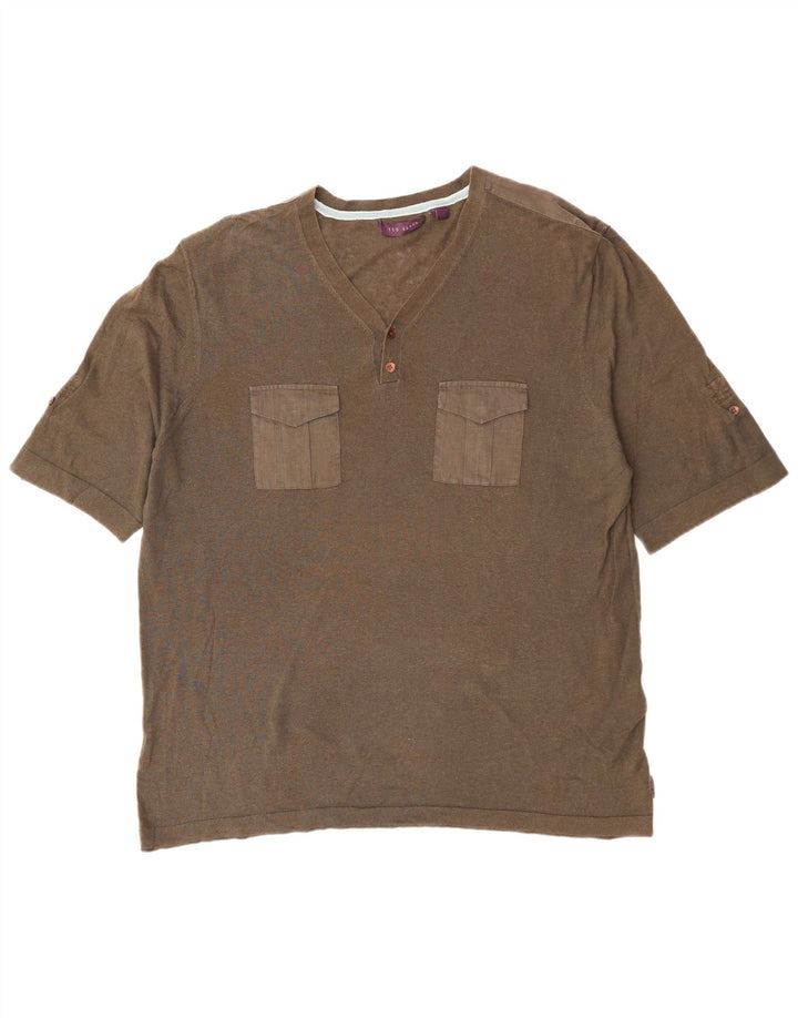 TED BAKER Herre T-Shirt Top Størrelse 6 2XL Khaki Bomuld