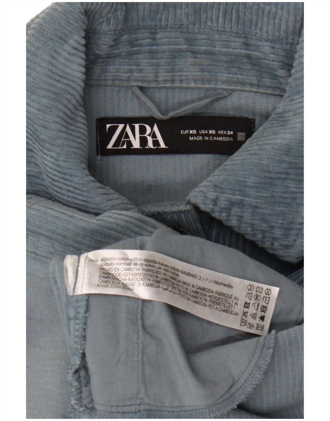 Zara Dame Oversized Corduroy Jacket UK 6 XS Blå Bomuld