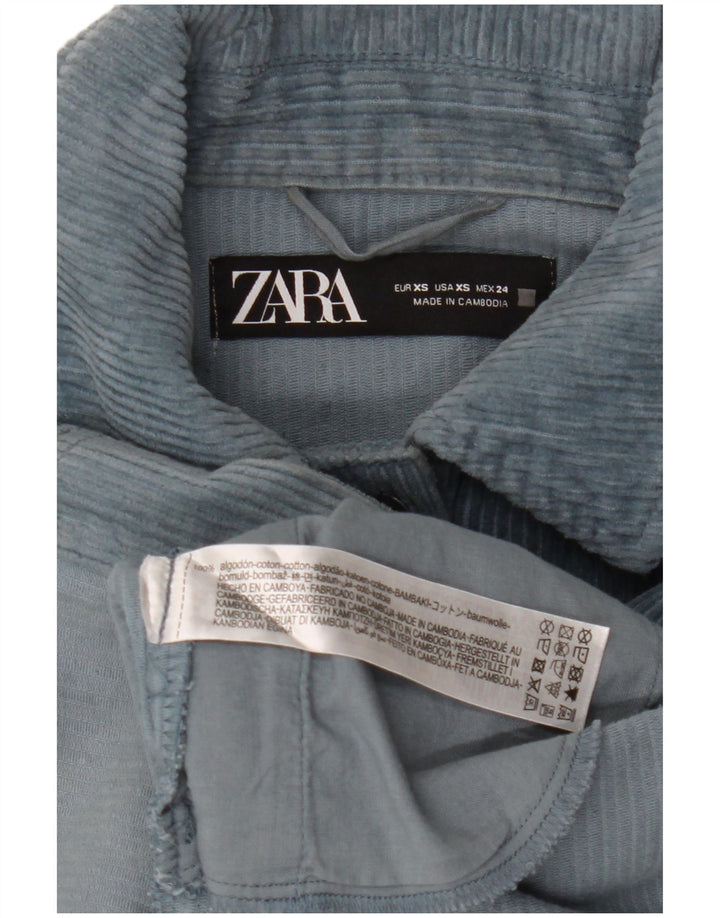 Zara Dame Oversized Corduroy Jacket UK 6 XS Blå Bomuld