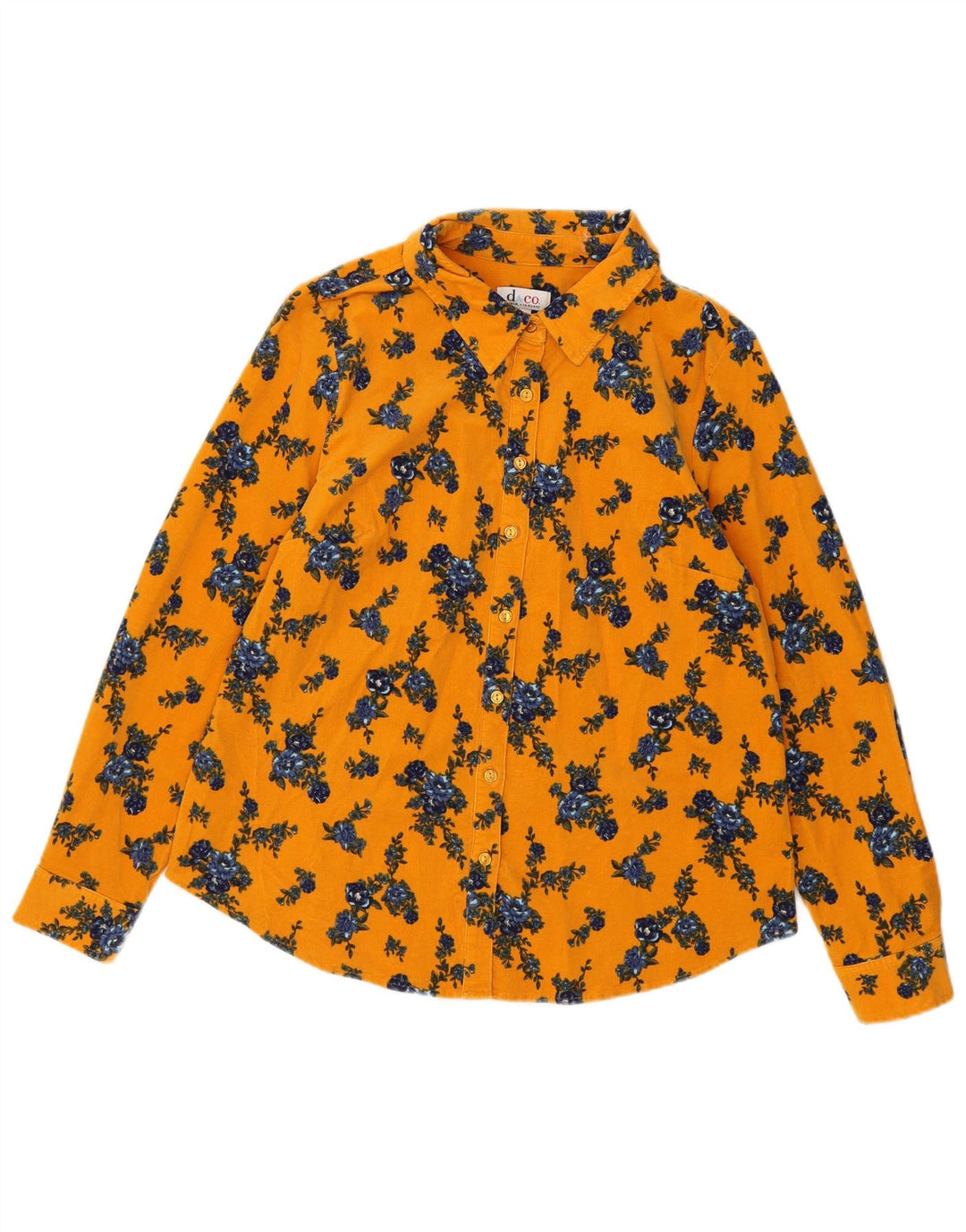 Denim & Co Dame fløjlsskjorte UK 16 Large Yellow Floral Cotton