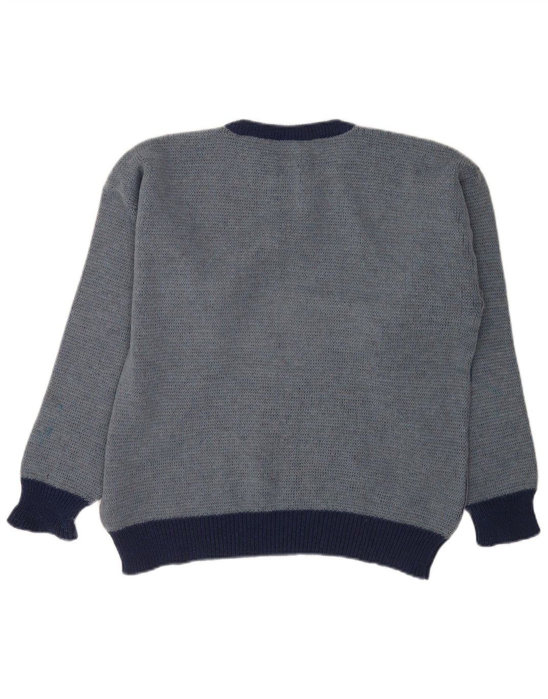 Vintage Herre Boat Neck Jumper Sweater IT 52 Stor Blå Geometrisk