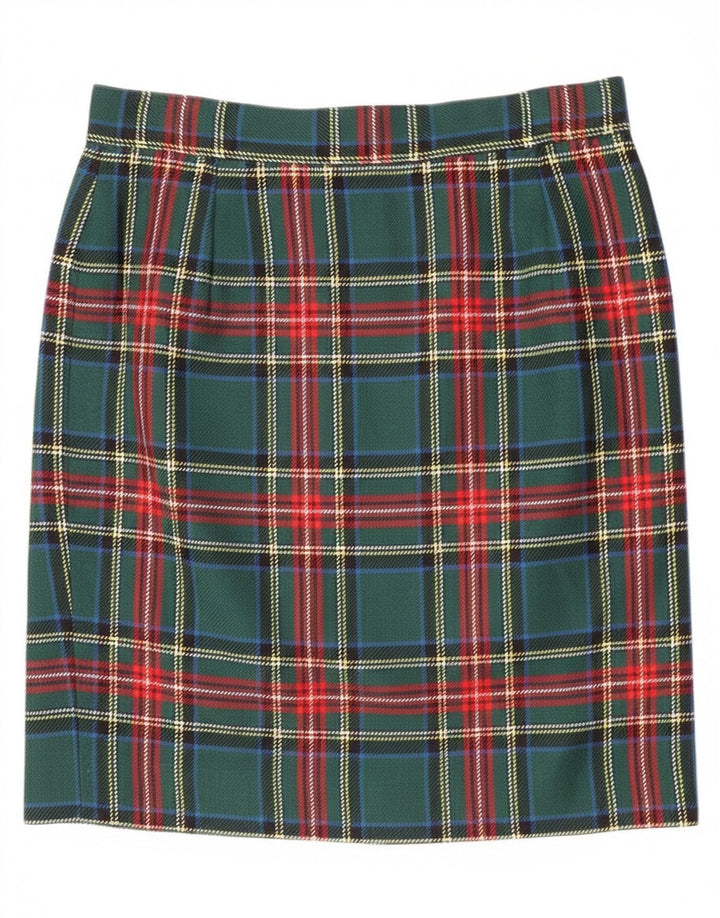 Vintage blyantnederdel til kvinder W30 mellemgrøn plaid