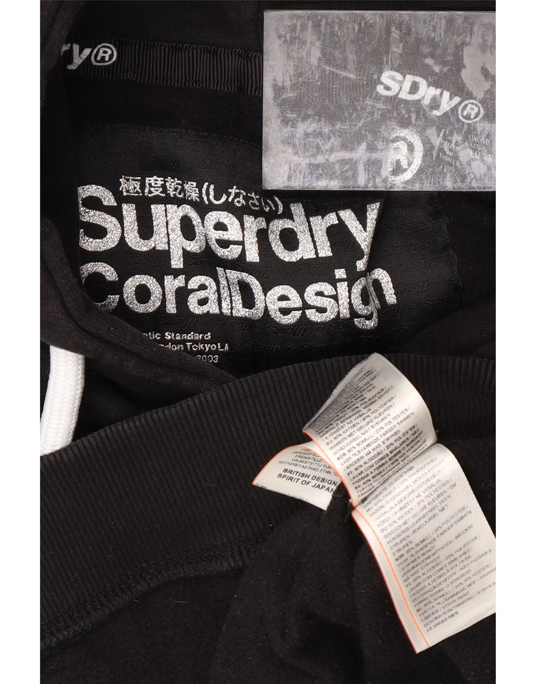 SUPERDRY Womens Graphic Hoodie Jumper UK 10 Small  Black Cotton Vintage Superdry and Second-Hand Superdry from Messina Hembry 