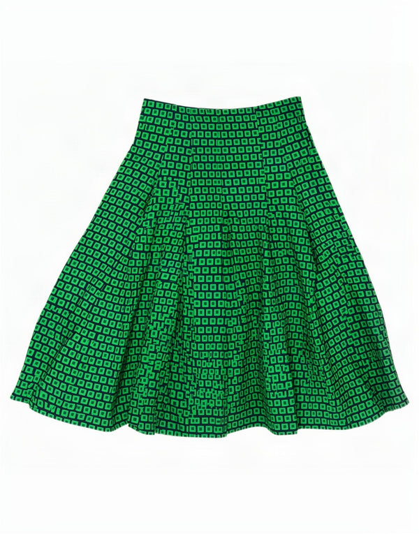 Vintage dame A-line nederdel EU 40 Medium W28 Grøn geometrisk polyester