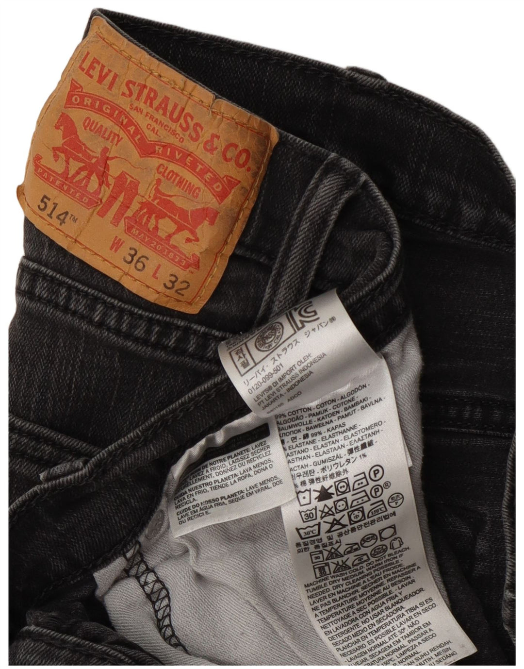 Levi's Herre 514 Straight Jeans W36 L32 Grå Bomuld