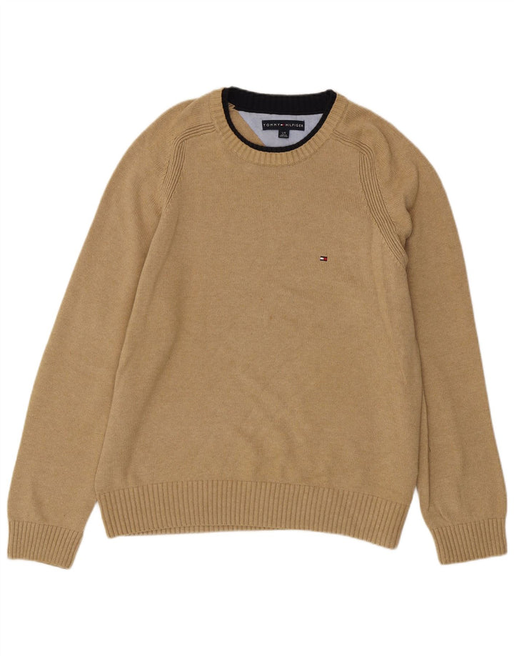 TOMMY HILFIGER Herre sweater med rund hals, stor beige bomuld