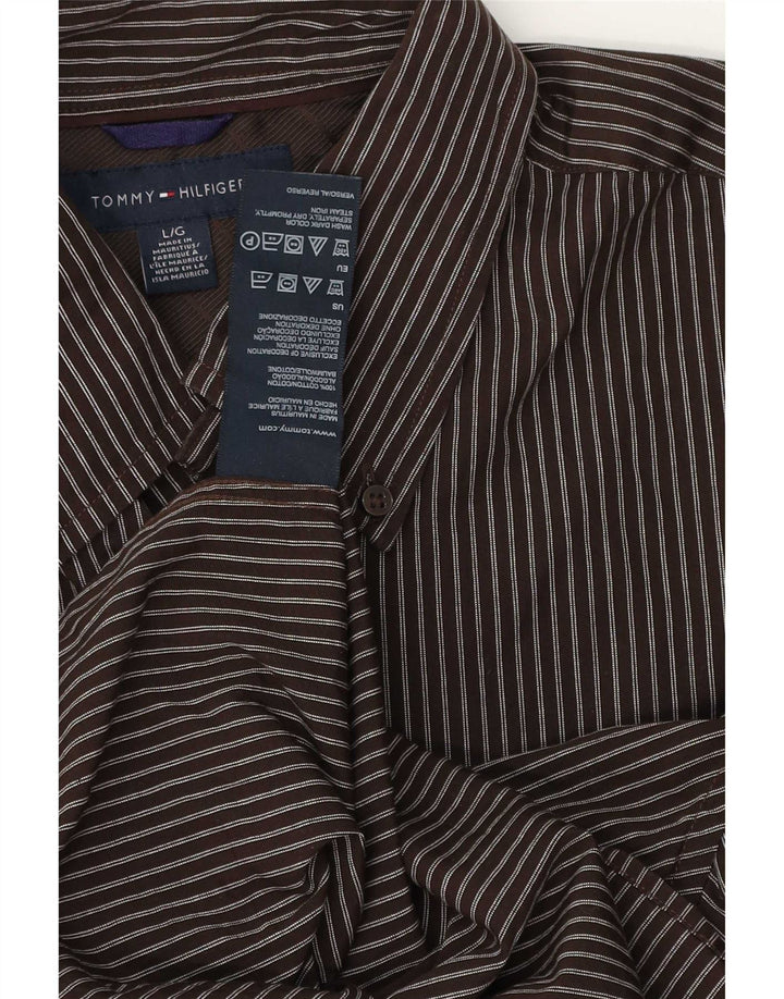 Tommy Hilfiger Herreskjorte Stor brun nålestribet bomuld