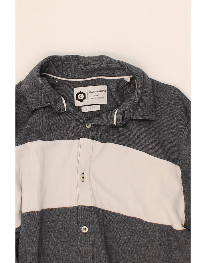JACK & JONES Mens Core Slim Fit Shirt Small Grey Colourblock Cotton Vintage Jack & Jones and Second-Hand Jack & Jones from Messina Hembry 