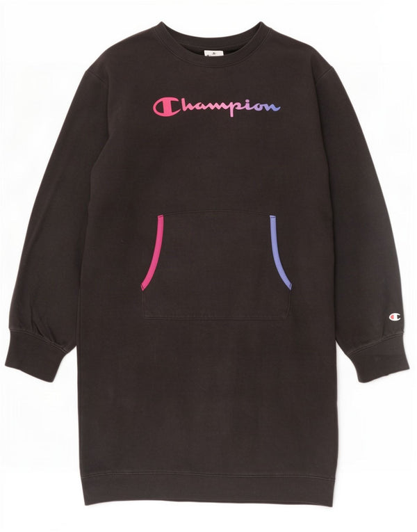 Champion Girls Grafisk Sweatshirt Jumper Kjole 13-14 år XL Sort Bomuld