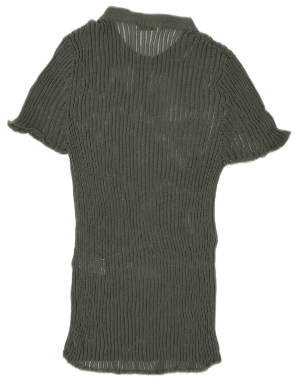 Zara Damestrik bluse Top UK 8 Lille grøn viskose