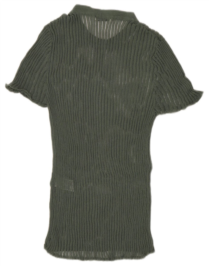 Zara Damestrik bluse Top UK 8 Lille grøn viskose