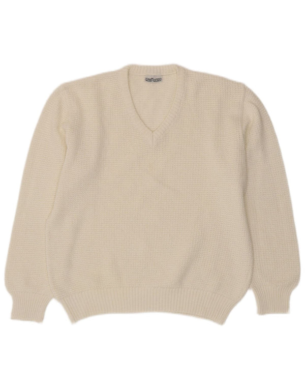 Giramondo Dame V-hals sweater UK 12 Medium Hvid Bomuld