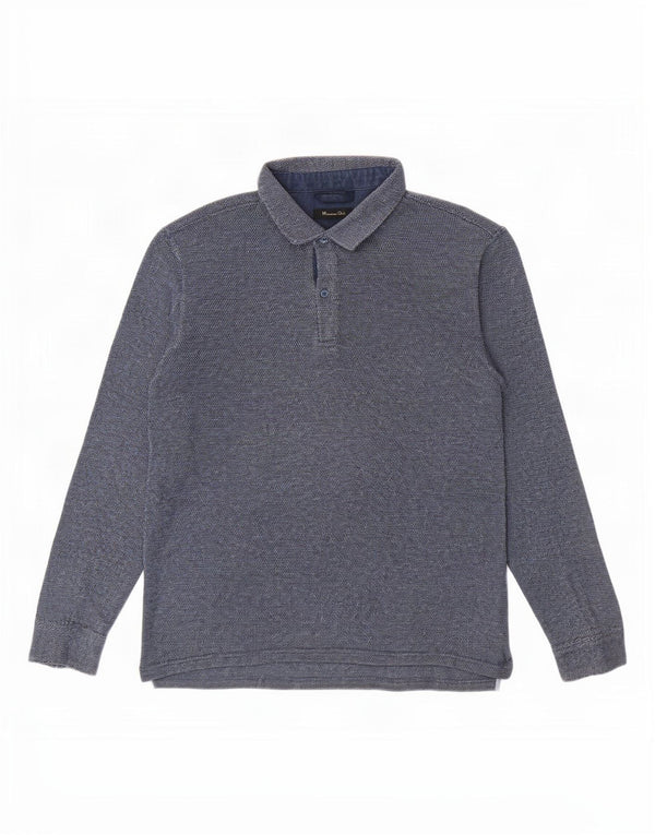 Massimo Dutti Herre Casual Fit Langærmet poloskjorte Stor marineblå bomuld