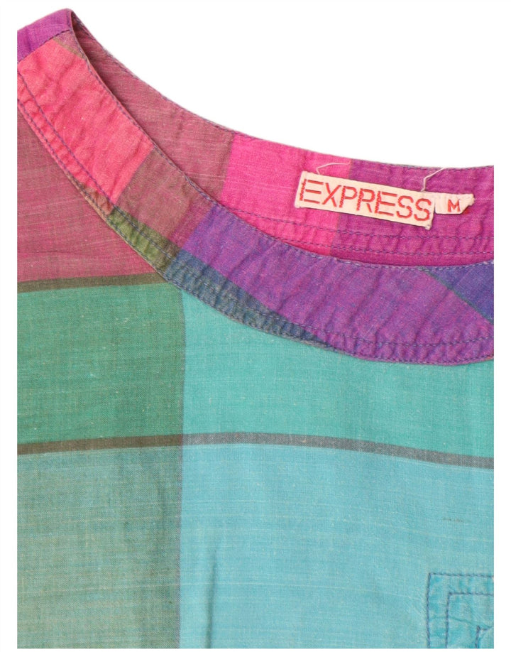 Express Damebluse Top UK 14 Medium Flerfarvet ternet bomuld