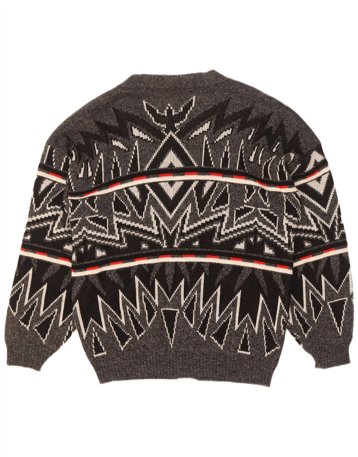 Vintage herre cardigan sweater XL Grå geometrisk akryl