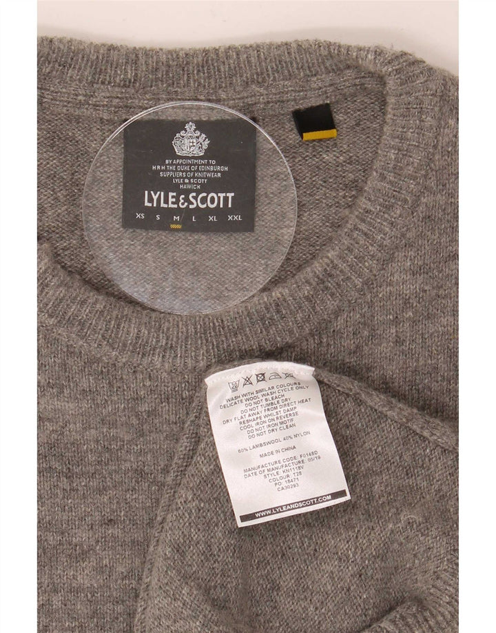 Lyle & Scott Herre sweater med rund hals, mellemgrå flækket lammeuld