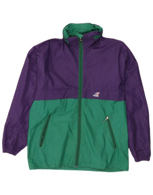 K-Way Mens Hooded Rain Jacket UK 38 Medium Purple Colourblock Polyamide