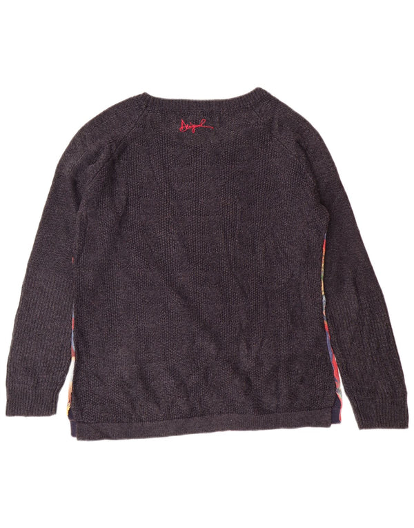 DESIGUAL Dame Boat Neck Jumper Sweater UK 18 XL Grey Floral