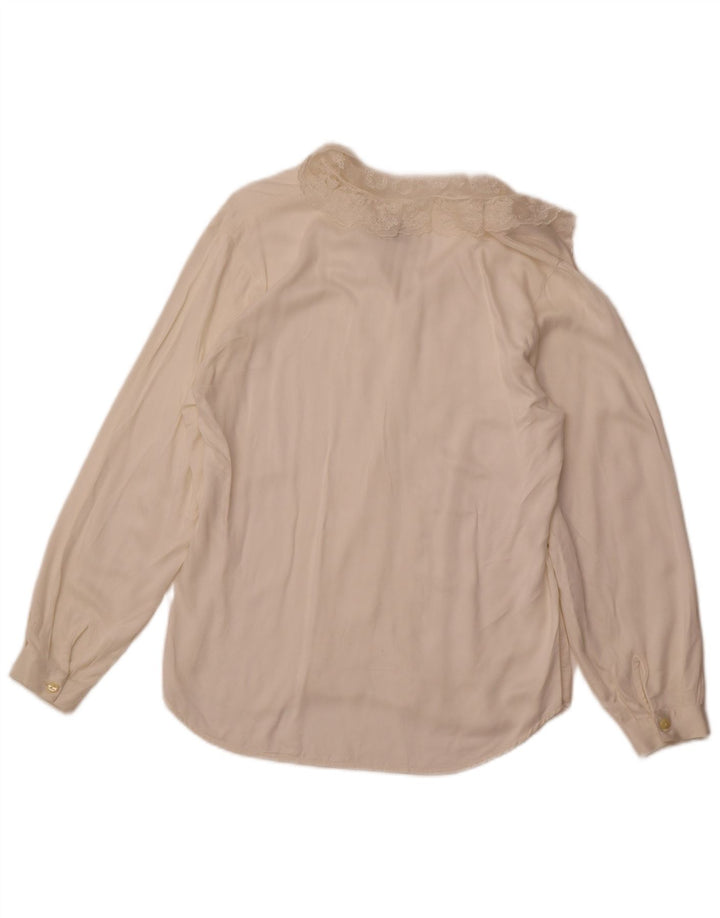 BENETTON skjortebluse til kvinder IT 44 Medium Off White Viscose