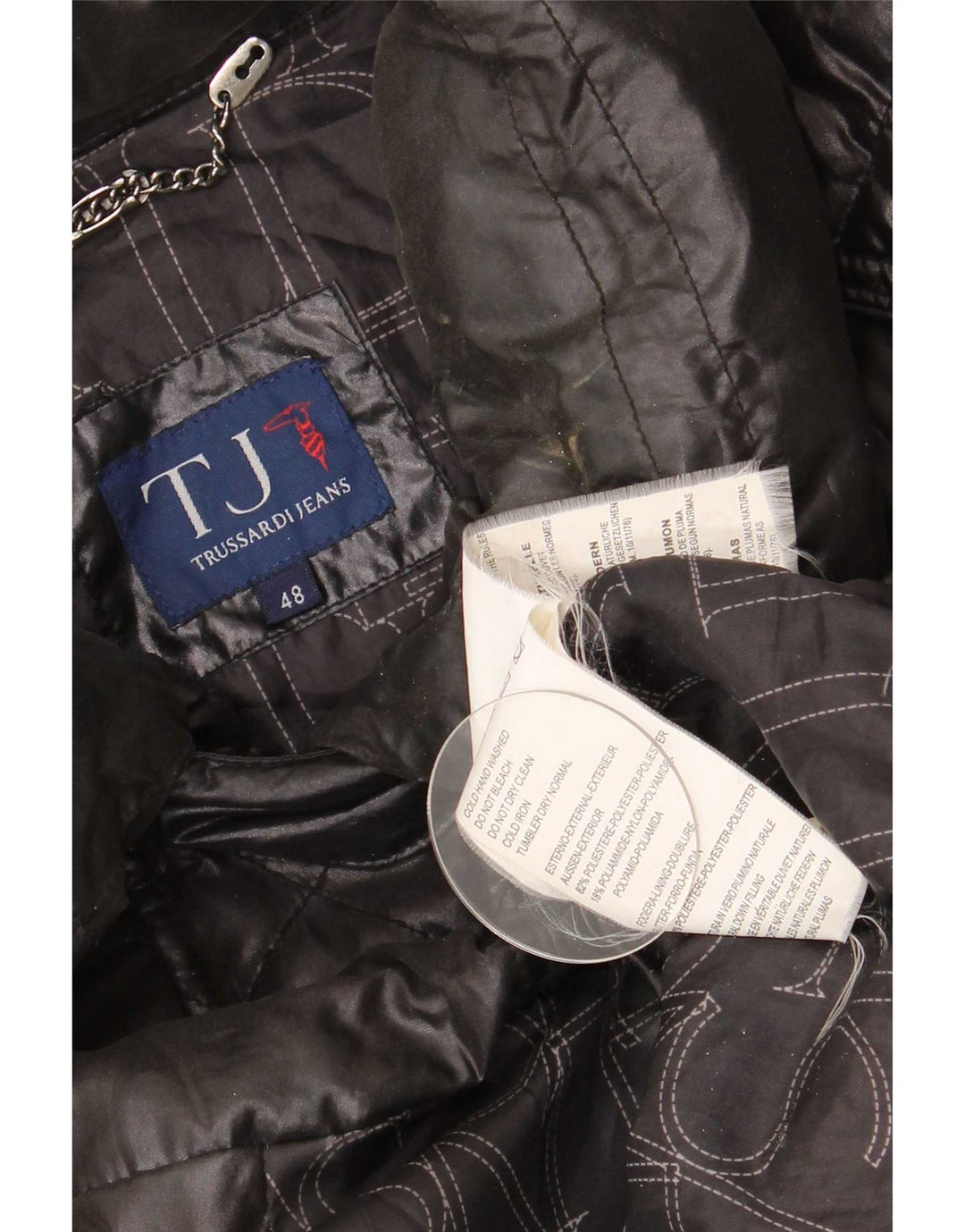 Trussardi Jeans Dame Polstret Frakke IT 48 XL Sort Polyester