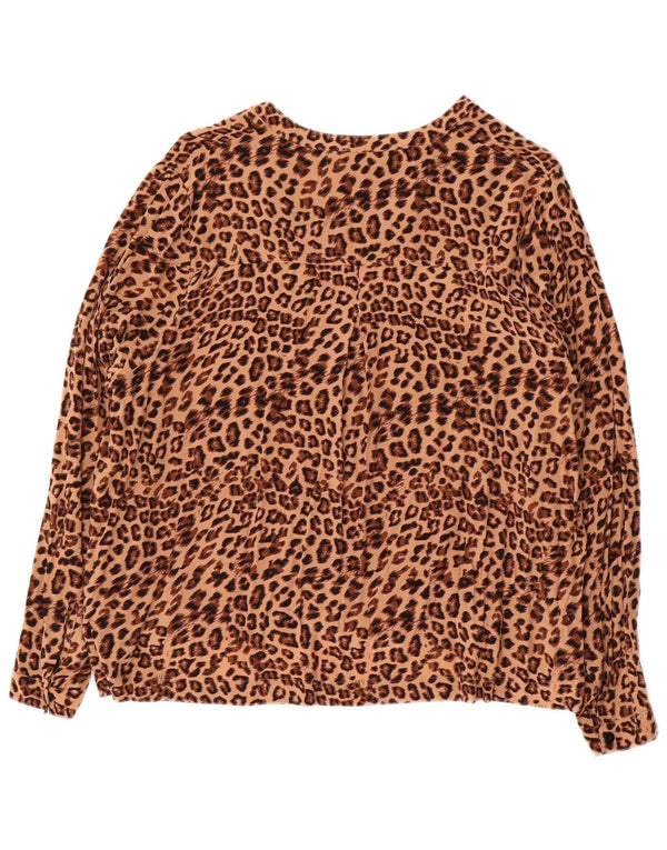Whistles Dame Langærmet Bluse Top UK 12 Medium Brown Animal Print