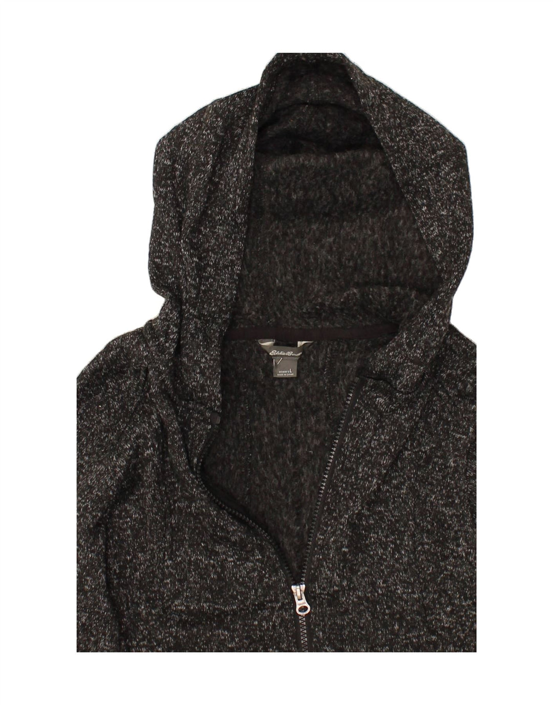 EDDIE BAUER Womens Zip Hoodie Sweater UK 14 Large Grey Flecked Polyester Vintage Eddie Bauer and Second-Hand Eddie Bauer from Messina Hembry 