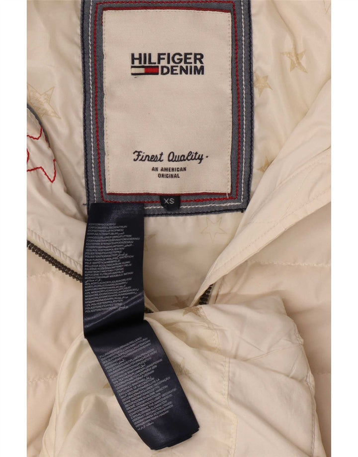 Tommy Hilfiger Dame Hætte Polstret Frakke UK 6 XS Hvid Polyester