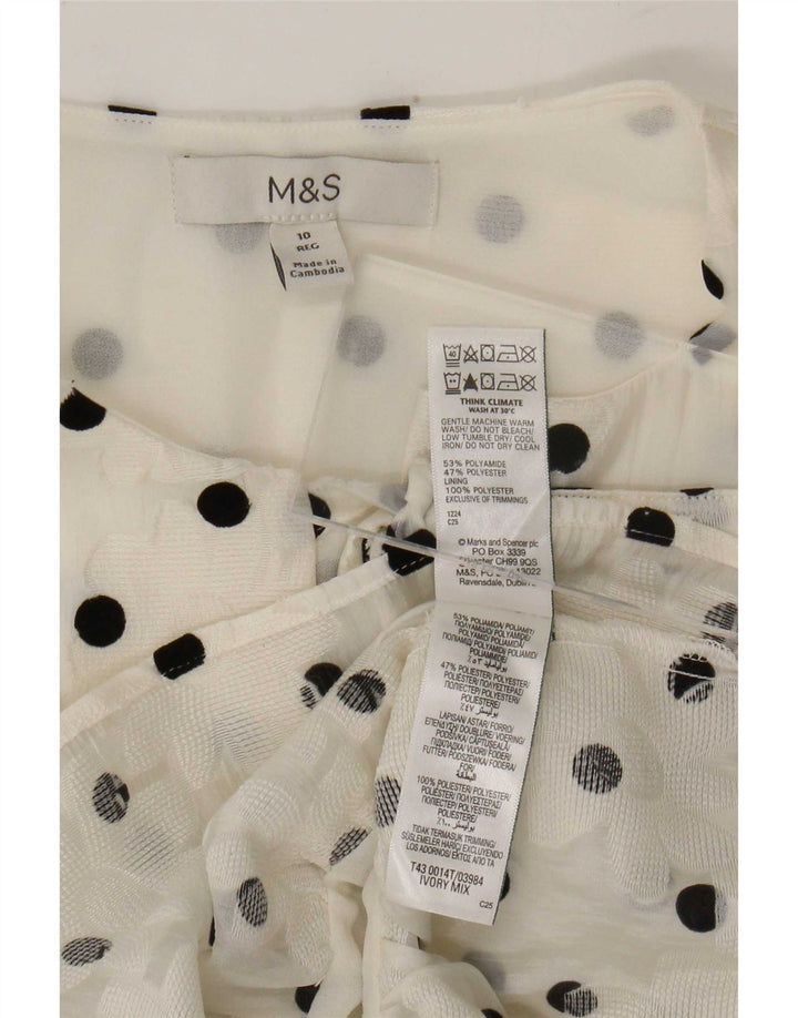 Marks & Spencer skjortebluse til kvinder UK 10 Small White Polka Dot Polyamid