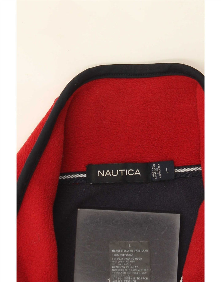 Nautica Herre lynlås-hals Fleece Jumper Large Rød Colourblock Polyester