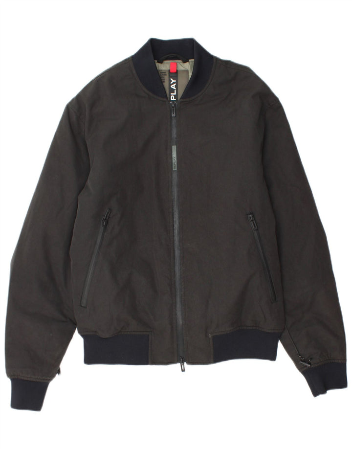 Replay Herre Graphic Bomber Jacket UK 38 Medium Grey Colourblock Cotton