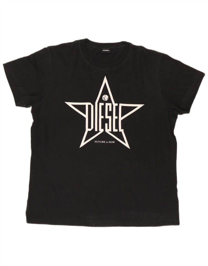 Diesel Herre Grafisk T-Shirt Top Stor Sort Bomuld