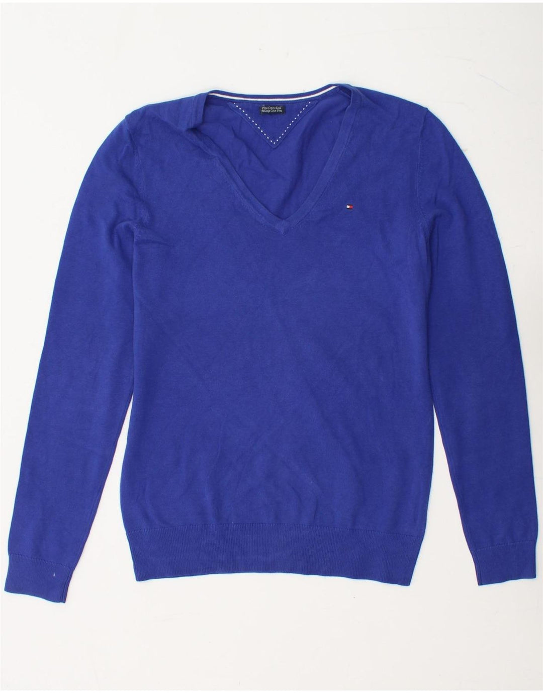 TOMMY HILFIGER Dame V-hals sweater UK 10 Lille blå bomuld