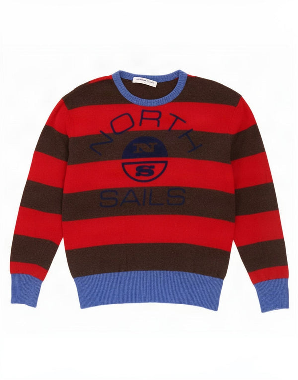 North Sails Womens Crew Neck Jumper Sweater UK 16 Large Brown Striped Wool