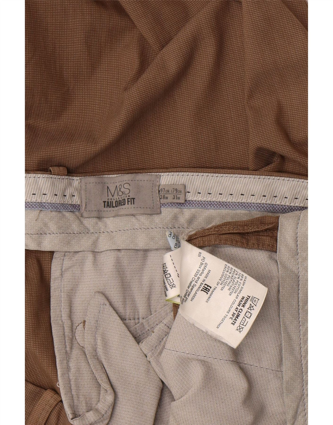 Marks & Spencer Herre Skræddersyet Fit Straight Suit Bukser W38 L31 Brun