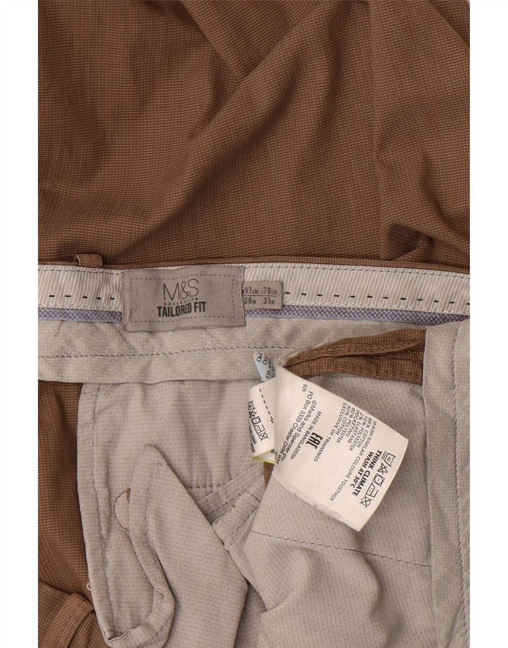 Marks & Spencer Herre Skræddersyet Fit Straight Suit Bukser W38 L31 Brun