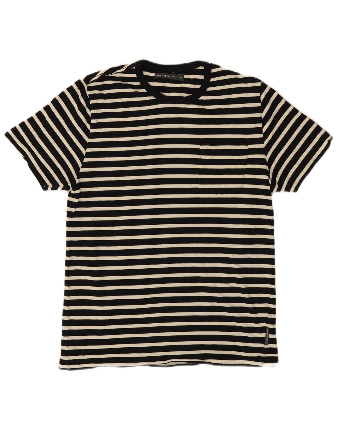 French Connection Herre T-Shirt Top Medium Sort Stribet Bomuld