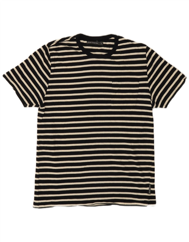 French Connection Herre T-Shirt Top Medium Sort Stribet Bomuld