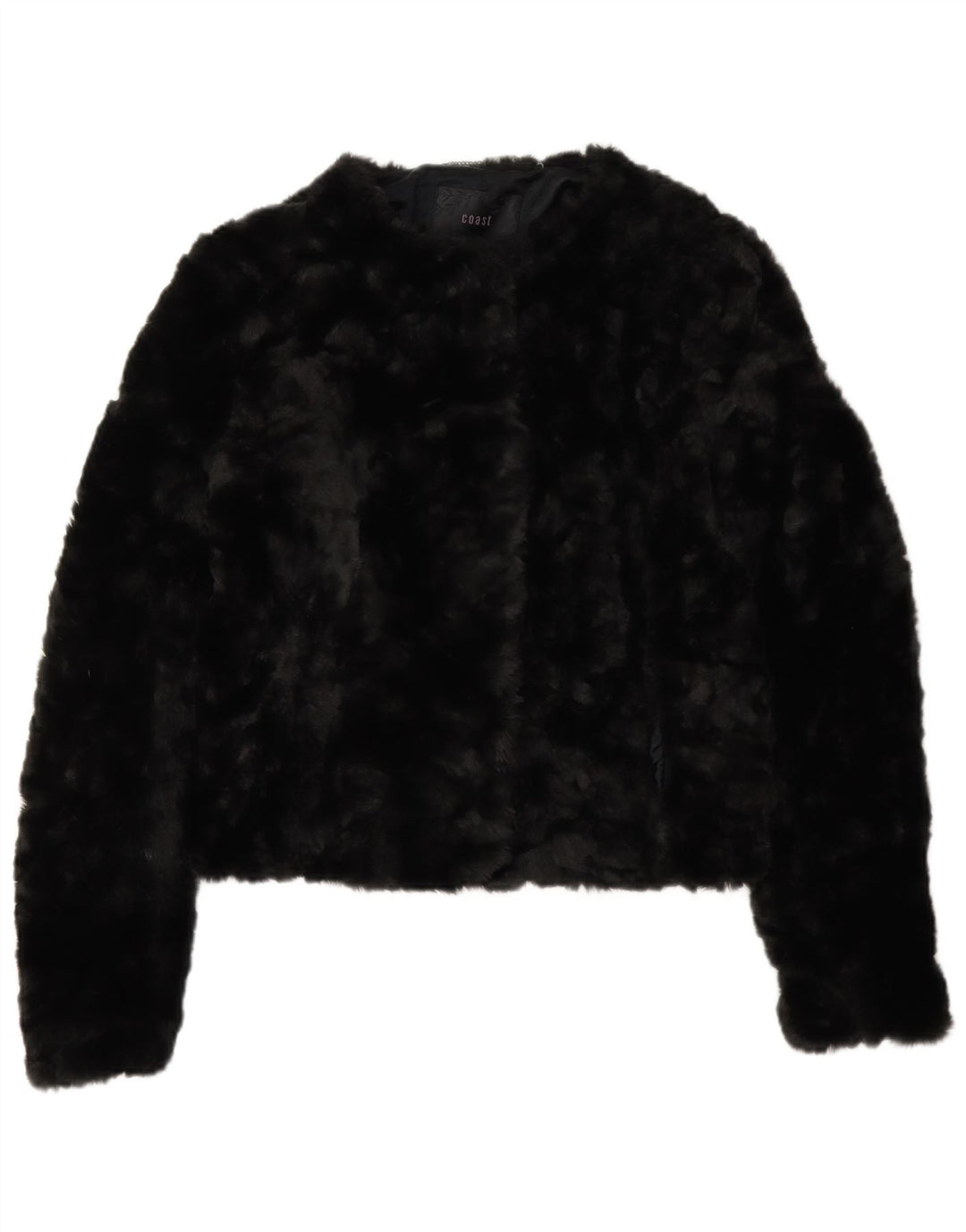 Coast Womens Crop Faux Fur Bomber Jacket UK 8 Small Black