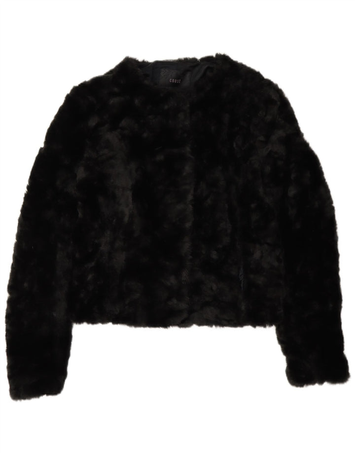 Coast Womens Crop Faux Fur Bomber Jacket UK 8 Small Black