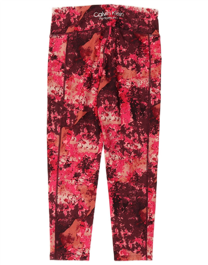 CALVIN KLEIN Kvinders abstrakt mønster Leggings UK 14 Stor Burgundy Nylon