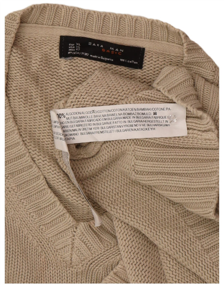 Zara Herre V-hals sweater XL Beige Bomuld