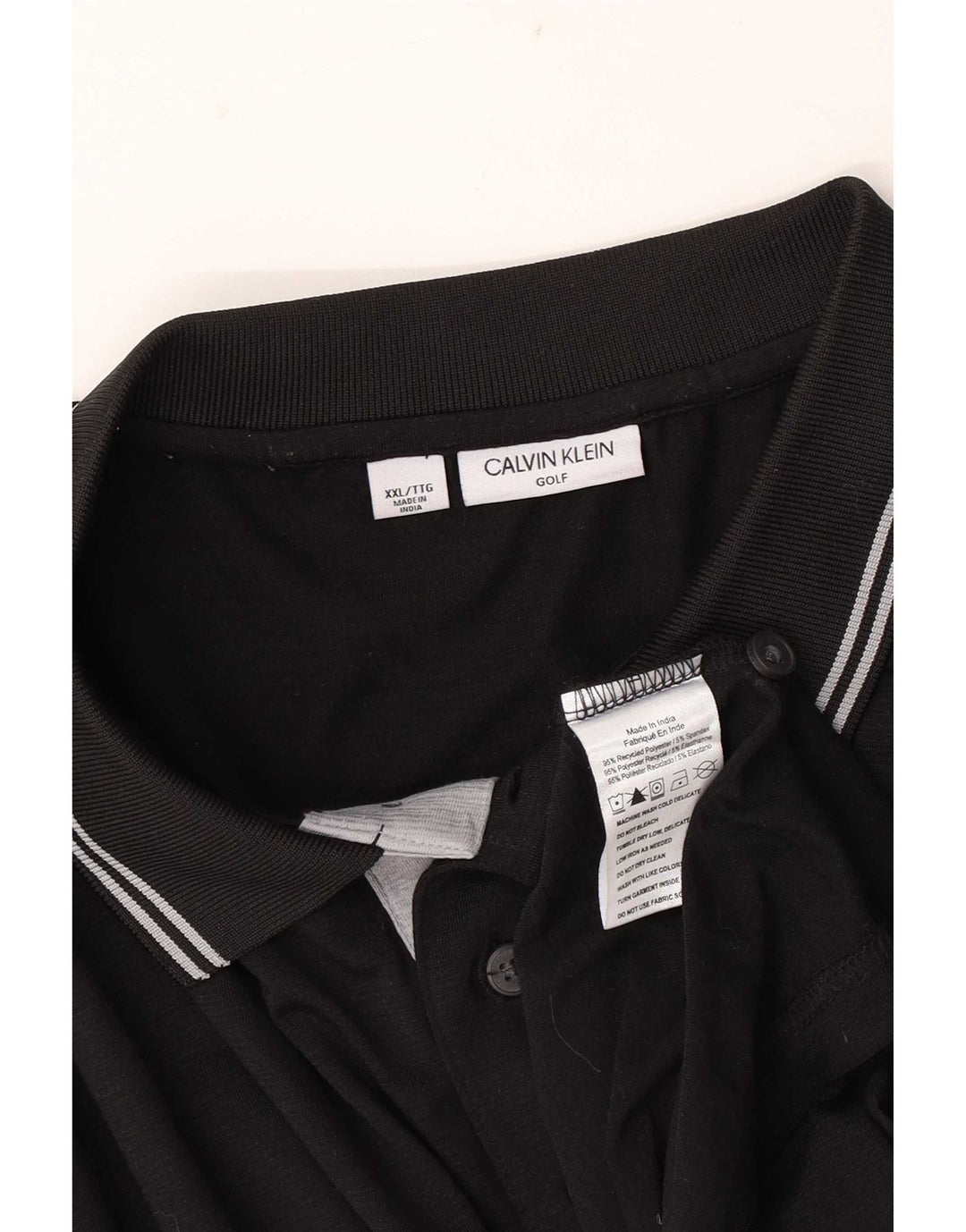 Calvin Klein Herre Polo Shirt 2XL Sort Stribet Polyester