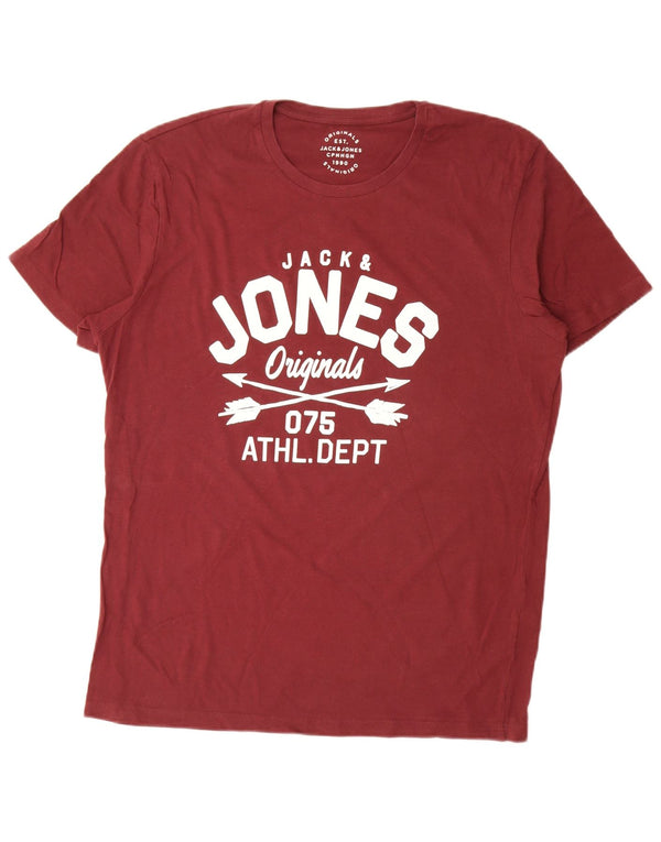 Jack & Jones Herre grafisk T-shirt top XL rødbrun bomuld