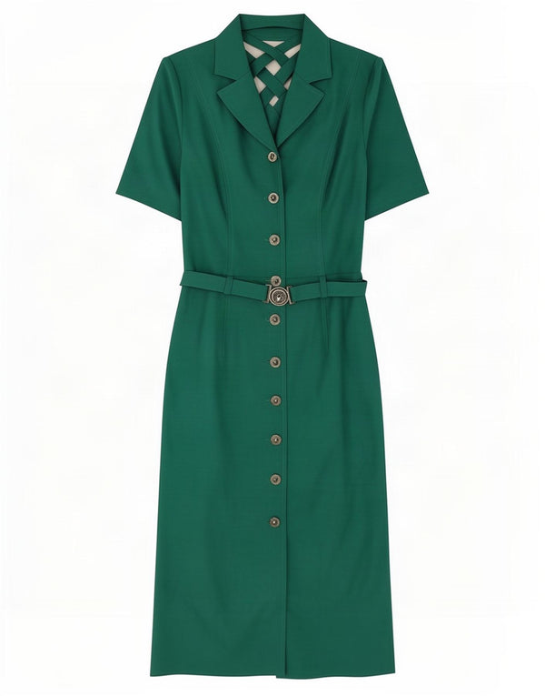 Vintage kortærmet skjortekjole til kvinder UK 10 Small Green
