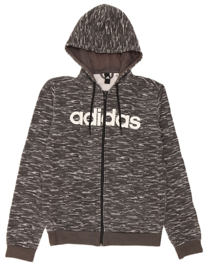 Adidas Herre grafisk hættetrøje med lynlås, lille grå flækket polyester
