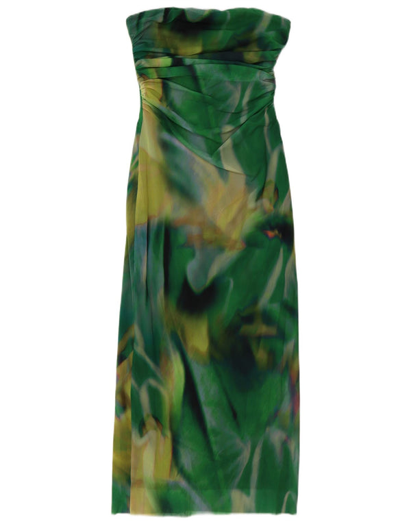 ZARA Womens Abstract Pattern Maxi Strapless Dress UK 12 Medium Green