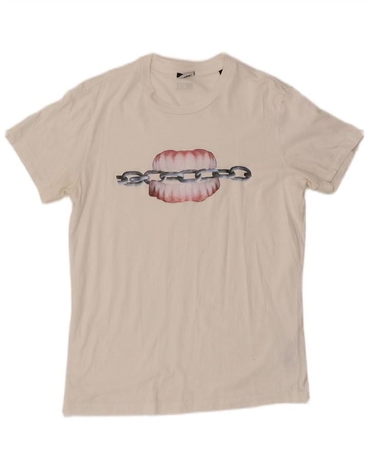 Diesel Herre grafisk T-shirt Top Medium Hvid Bomuld