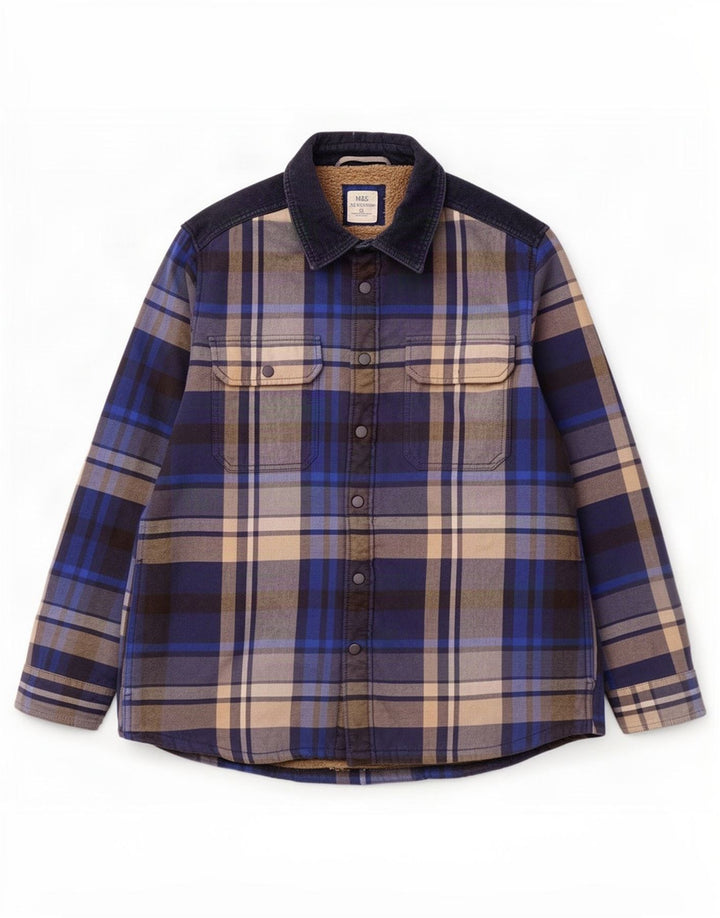 Marks & Spencer Herre Overshirt Lumberjack Shirt XL blå ternet polyester