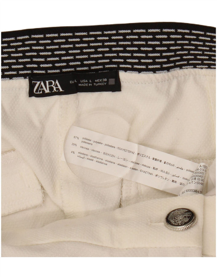 Zara Slim Chino Bukser Large W30 L27 Hvid Colourblock Polyester